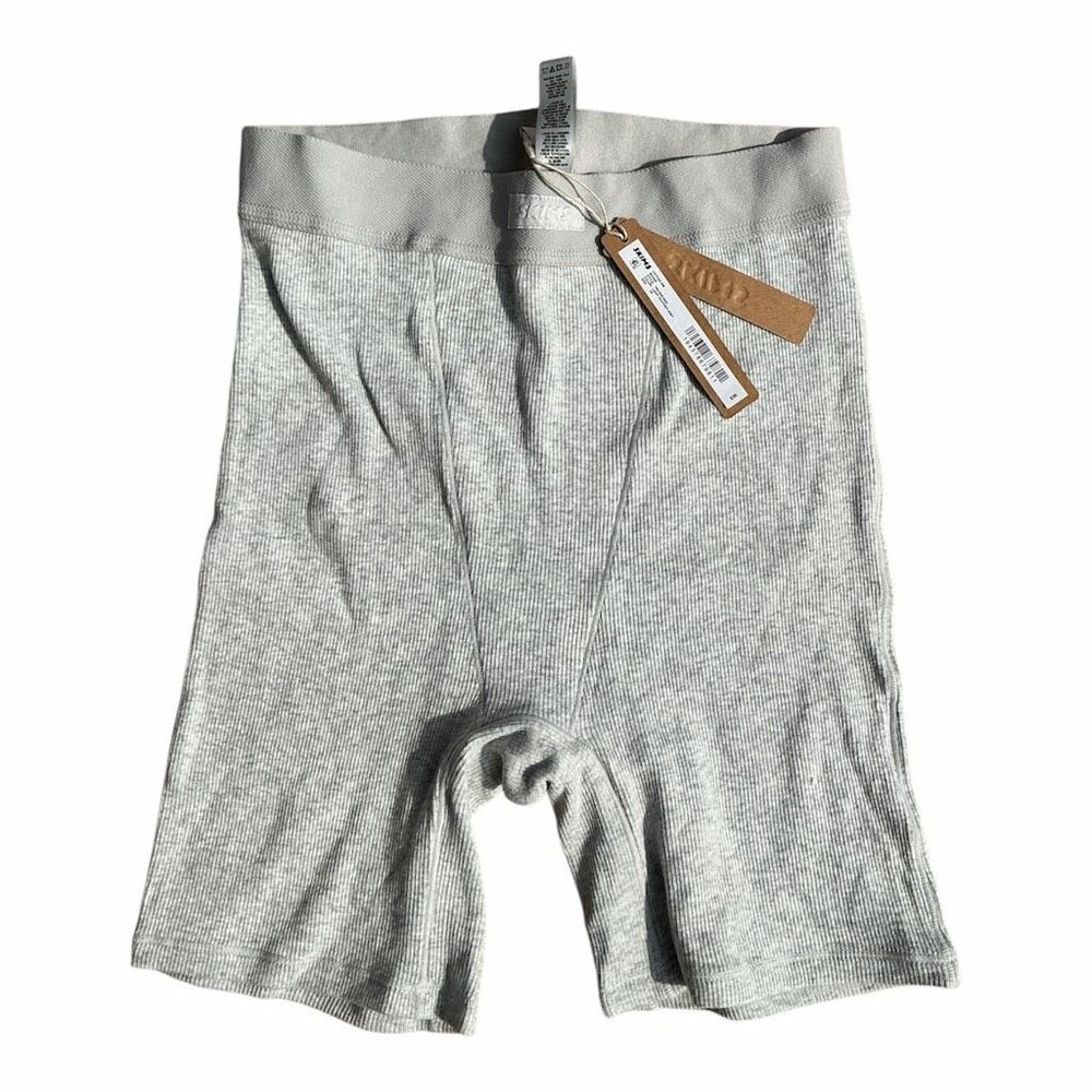 Brand New Skims Women's Size XS Gray Cotton Ribbed Knit Boxers